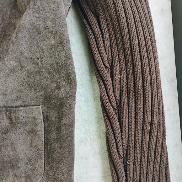 Kim Rogers Suede Leather Jacket Womens XL Brown Ribbed Knit Fisherman Preppy - Picture 11 of 14